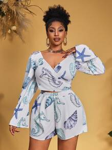 Slaydiva Plus Size Women 2 Pieces Set With Casual Ocean Print - Multicolor - View 8