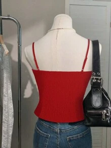 INAWLY Débardeur de mode fendu à ourlet avec décoration en nœud pour femmes - Rouge - Voir 2