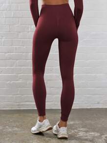 Musera Sport Ribbed High Waist Contour Active-Wear Leggings, Padel, Tennis, Pickleball Gym Fitness - Burgundy - View 4