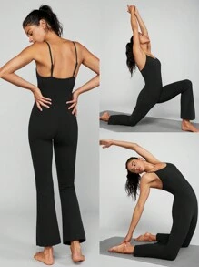 GLOWMODE Featherfit™低領下擺喇叭褲連身衣 - 黑色 - 查看 8