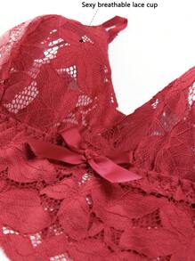 SHEIN 2pcs/Set Plus Size Women Lace Lingerie Set - Burgundy - View 7