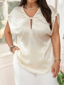 SHEIN Clasi Chemise blanche à manches courtes élégante, col torsadé, grande taille, pour le printemps/été. Robe de soirée longue élégante, mode élégante pour la Saint-Valentin - Blanc - Voir 5