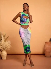 HEAVINZ LANE Designer Boho Bohemian Primavara Vara Decupaje Imprimate Floarea Soarelui Rochie cu volan, tinute de vara pentru femei Vacanta, festival, se potriveste Ibiza, rochie de bal, tinute de brunch, rochie de ceai - Multicolor - Vizualizare 1