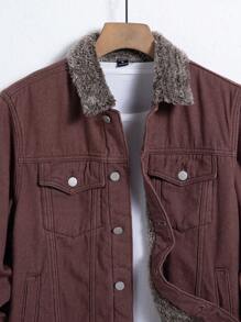 Manfinity Homme Men Button Front Long Sleeve Pocket Casual Denim Jacket, Fall - Rust Brown - View 7