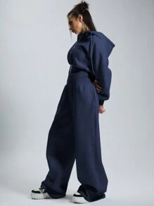 MUSERA 连帽拉链连体裤，收腰设计，休闲居家风，胶囊衣橱必备单品，适合日常穿着，秋冬季机场时尚，海军蓝圣诞拉链款