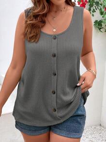 SHEIN VCAY Einfarbiges Urlaubs-Lässig Trägertop mit Knopfleiste in großen Größen