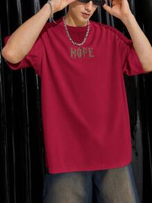 Manfinity Hypemode Oversized Men's Letter Graphic Drop Shoulder T-Shirt - Red - View 4