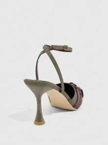 CUCCOO SZL Zapatos de tacón alto con punta puntiaguda de PU vintage verde oliva para mujeres