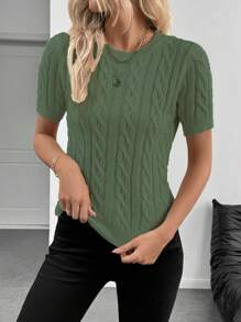 EMERY ROSE Fashionable Blogger-Style Twist Rope Decor Round Neck Knit Top, Design, Suitable For Autumn & Winter - Green - View 7