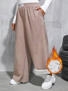 SHEIN Essnce 大码女式休闲保暖内衬裤，带贴袋，简约设计，适合日常穿着