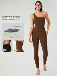 GLOWMODE 24" FeatherFit™ Asymmetrical Neck Tummy Control Shapewear Sports Jumpsuit Low Impact Yoga Daily Summer