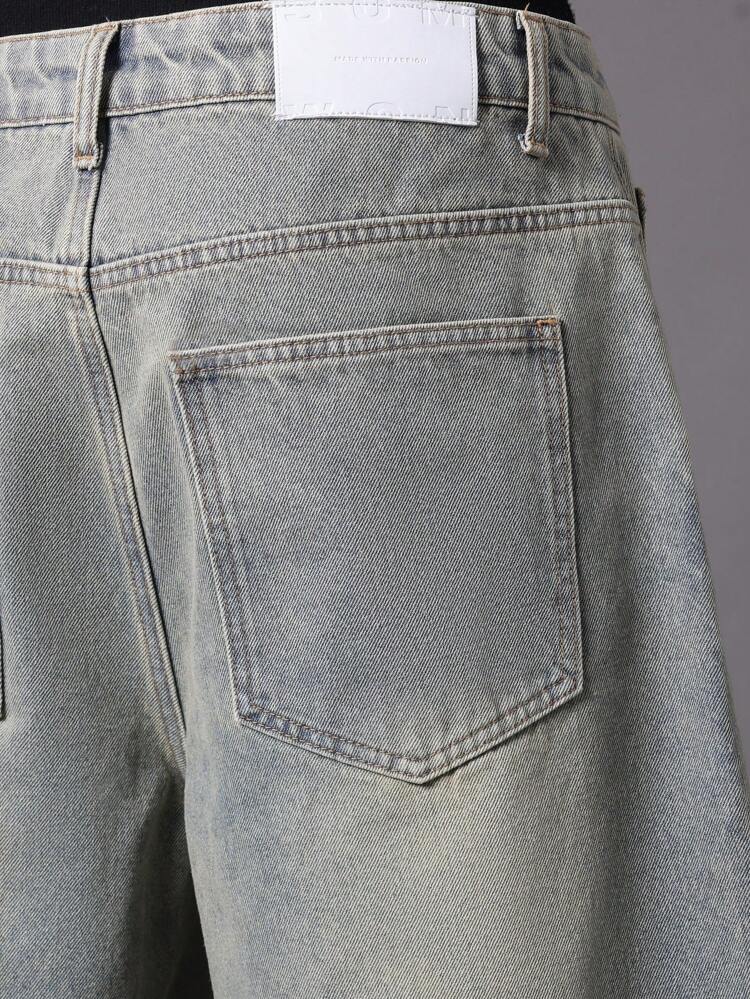 Wide Leg Denim Jorts With Vintage Light Wash