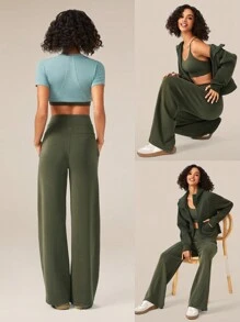 GLOWMODE 30 英寸莫代尔羊毛宽腿高腰可调节抽绳腰裤带侧袋日常休闲