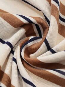 DAZY Contrast Color Stripe Loose Long Sleeve Round Neck Casual Women T-Shirt, Spring & Summer,Fall Clothes - Khaki - View 3
