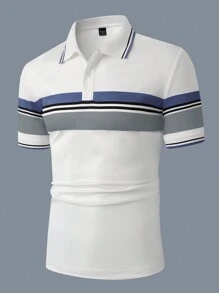 Manfinity Homme 男士纯色拼接前扣短袖休闲 Polo 衫 - 彩色 - 查看 3