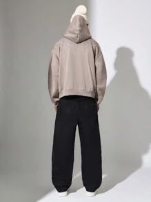 SUMWON Premium Streetwear Hoodie Decorative Line Art Embroidered Pattern Oversized Casual Kangaroo Pocket Fall Winter Comfort Athletic Pullover Loungewear - Khaki - View 4