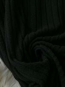 Plus Size Women Corduroy Loose Elastic Waist Button Palazzo Pants, Autumn/Winter Fall Cloth For Women - Black - View 3