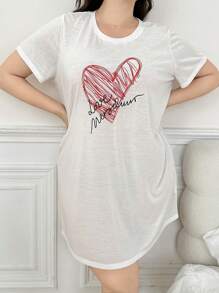 Valentine's Day Minimalist Heart & Letter Print T-Shirt Dress - White - View 1