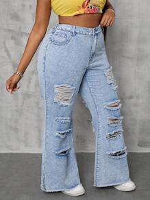SHEIN SXY Plus Size Voorkant Knoop Zak Versleten Eenvoudige Casual Denim Jeans