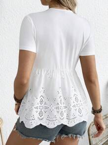 SHEIN Solid Color Crew Neck Short Sleeve Casual Maternity Nursing Top - White - View 2