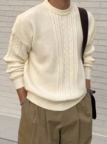 DAZY Men's Asymmetrical Twist Cable Cable Knit Sweater, White,Fall Clothes - White - View 4