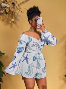 Slaydiva Plus Size Women 2 Pieces Set With Casual Ocean Print - Multicolor - View 5