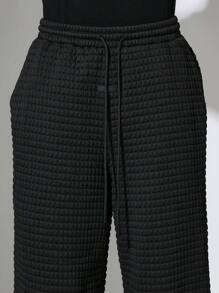 SUMWON Crop Fit Quilted Zip-Up Hoodie And Loose Fit Baggy Sweatpants 2 Piece Set - Black - View 8
