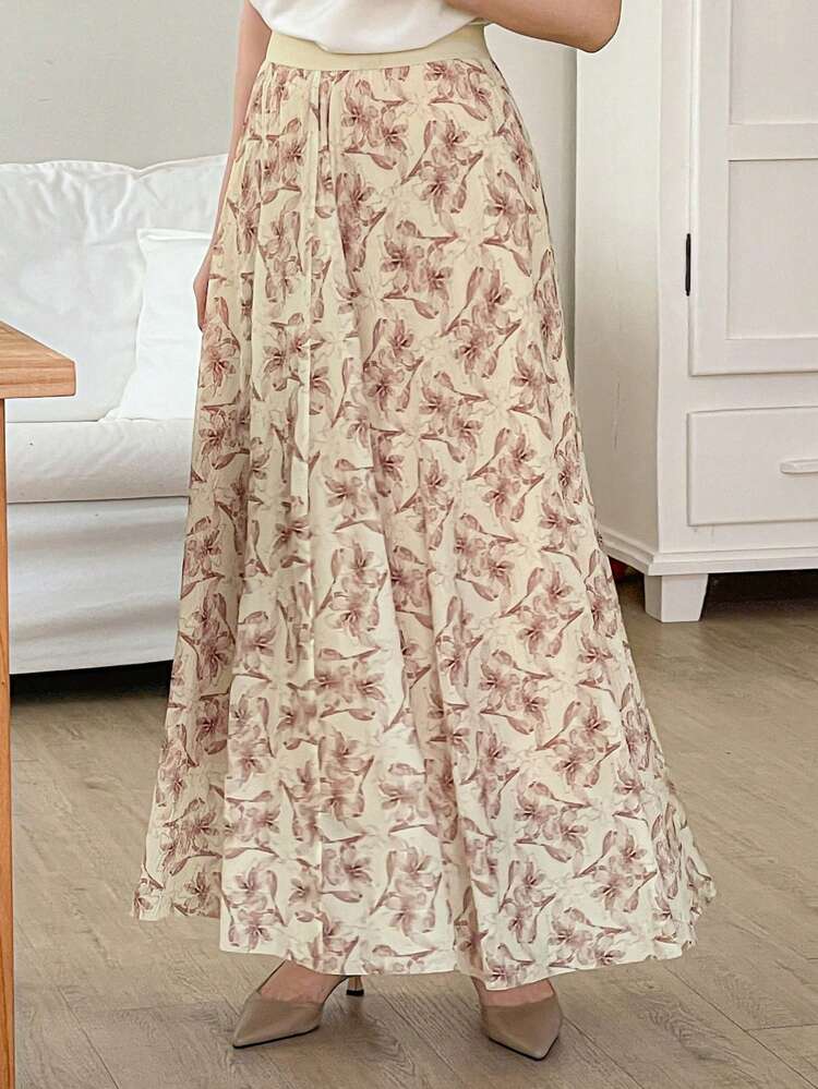 Floral Print A-Line Skirt For Women Boho