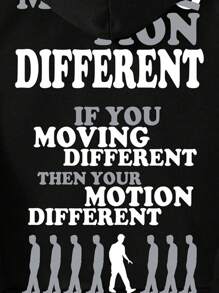 SHEIN Motion Different 如果您移动不同，您的 Motion Different 青少年男孩休闲简约卡通图案宽松厚连帽运动衫，适合秋冬季衣服背面 - 黑色 - 查看 4