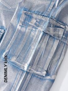 SHEIN Pantalones cargo plateados metálicos de estilo ciberpunk futurista con múltiples bolsillos 3D para adolescentes chicas