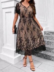 SHEIN Clasi 大码优雅蕾丝连衣裙，休闲时尚，适合日常穿着 - 彩色 - 查看 4