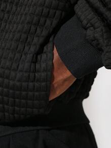 SUMWON Crop Fit Quilted Zip-Up Hoodie And Loose Fit Baggy Sweatpants 2 Piece Set - Black - View 6
