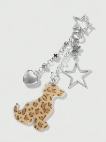 ROMWE Kawaii 4 件时尚创意可爱优质银链亚克力猫、狗、心、星形吊坠钥匙扣礼品套装，适合姐妹、朋友、情侣、日常佩戴、节日礼物 - 銀色 - 查看 7