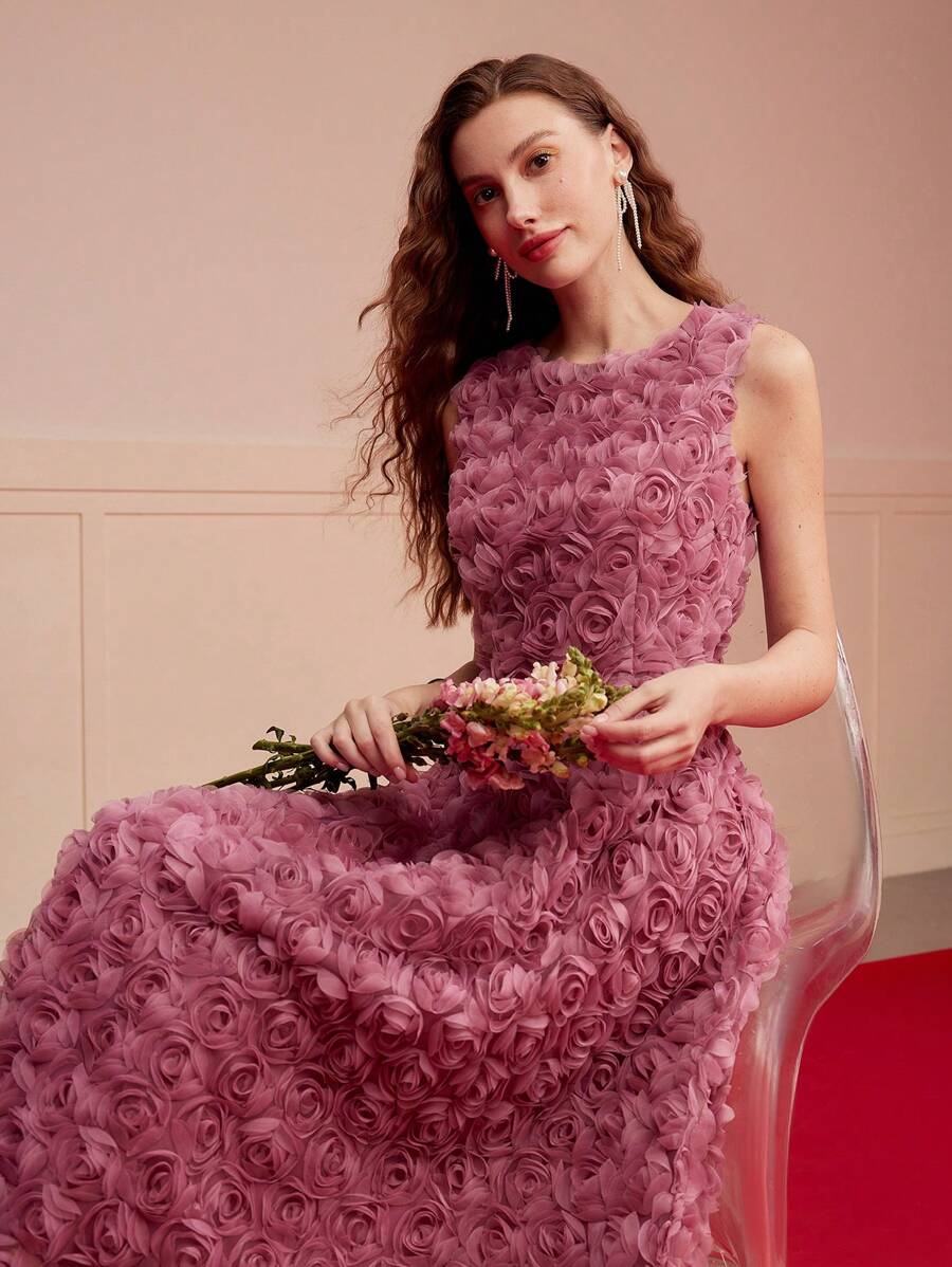 MESH FLORAL APPLIQUED TANK DRESS,VALENTINE'S DAY OUTFIT,SPRING/SUMMERMotf