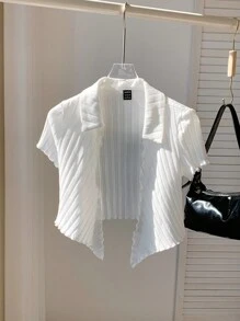 Comfortcana 夏季外出白色翻领生菜边结前短款性感上衣 - 白色 - 查看 6