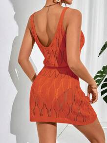 Swim Vcay 女士夏季服装女士纯色镂空无袖度假连衣裙罩衫夏季 - 橘色 - 查看 2