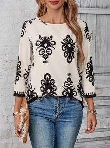 EMERY ROSE Women's Vacation Casual Retro Printed Shirt - Multicolor - View 3