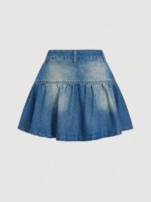 SHEIN MOD Women's Denim Mini A-Line Skirt, Sexy Low Waist, Blue