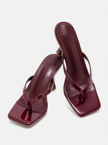 CUCCOO BIZCHIC Women Square Toe Slim High Heel Sandals, Maroon Minimalist Style Commute Ladies High Heels, Elegant Aesthetic, Spring/Summer Casual Outfit Spring Shoes