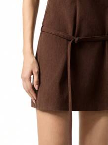 LYSMO Casual Solid Color Corduroy Sleeveless Mini Dress, Autumn/Winter