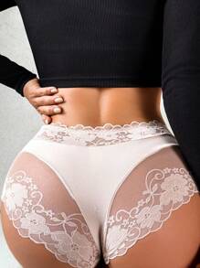1 quần lót bikini ren hoa chắp vá cho nữ - Bụi hồng - Xem 3