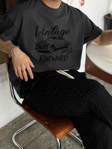 DAZY Men's Gray Car Pattern & Letter Graphic Street Style T-Shirt - Grey - View 6