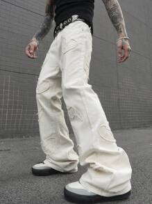 Manfinity EMRG Men's Casual Flared Jeans With Pockets & Heart Frayed Hems - Apricot - View 4