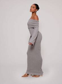 MUSERA Off The Shoulder Knit Maxi Dress Sexy Summer Going Out Winter Evening Elegant Graduation Long Dress - Grey - View 2