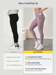 GLOWMODE FeatherFit™-Sculpt Snatch It Bauchkontroll-Taschen-Leggings mit weichem Silikonbund, mittlere Dämpfung für Jogging, Fitness, Radfahren