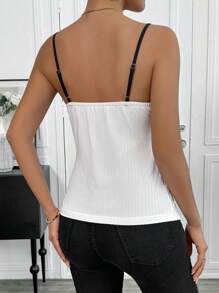SHEIN Unity Áo yếm kim loại tương phản có gân đơn giản dành cho nữ - trắng - Xem 2