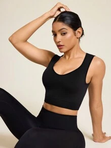 Neue Damen Sport Racerback Yoga BH Tops, Gym Fitness Laufen Workout Top - Schwarz - Übersicht 5