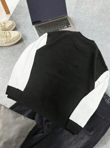 Manfinity Homme Herren Farbblock Rundhals Langarm Lässig Pullover, Herbst/Winter