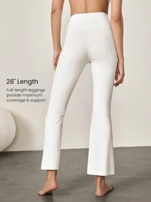 GLOWMODE 28" FeatherFit™ Mini Flare Crossover Waist Leggings With Built-In Underwear Low Impact Yoga Pilates Daily - White - View 3
