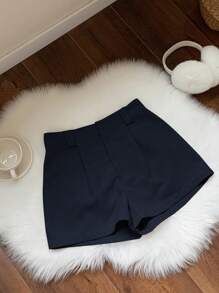 Comfortcana Shorts casuales de pana con botones delanteros y color liso para mujer